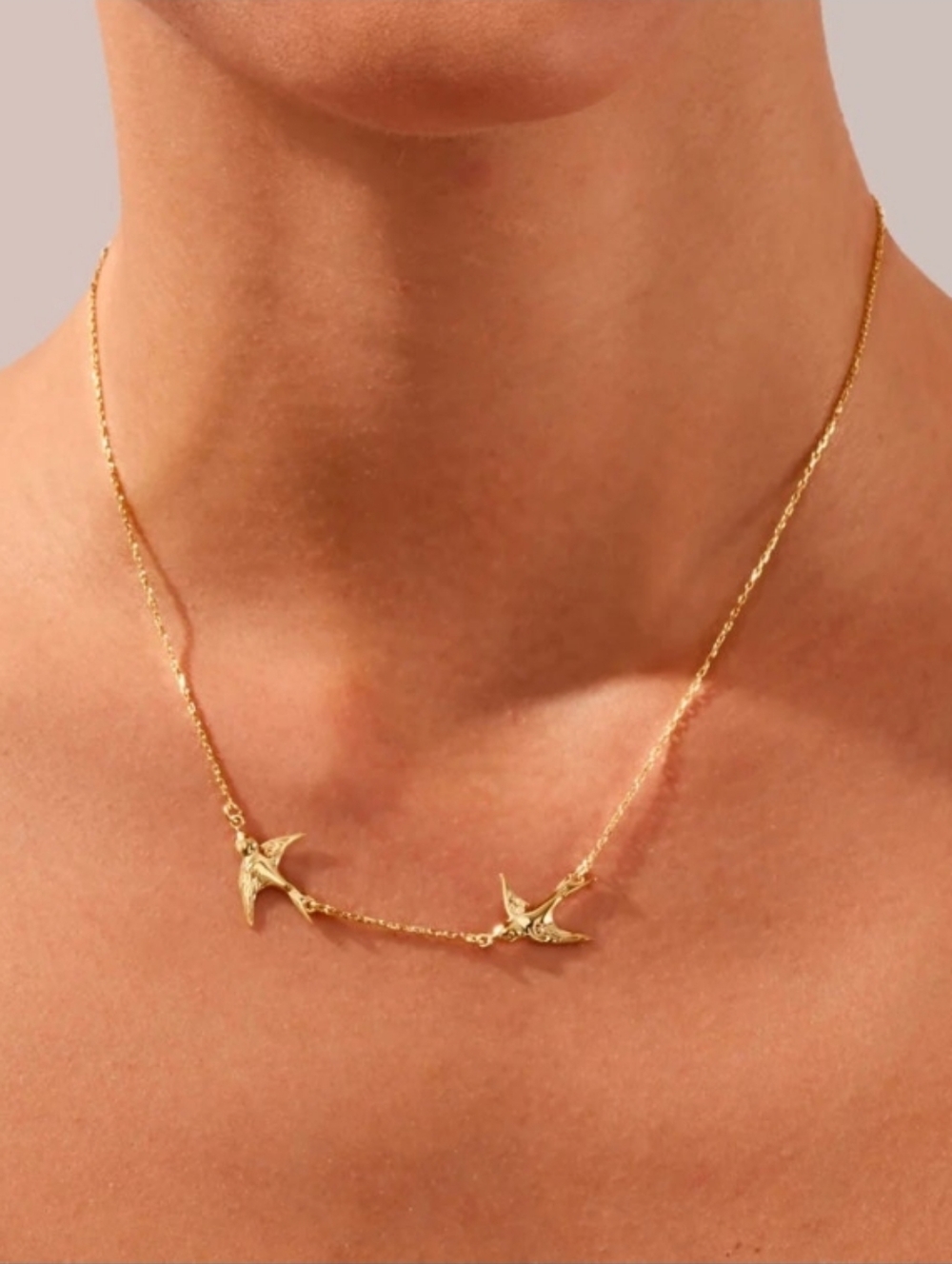Anthropologie Gold Double Swallow Necklace